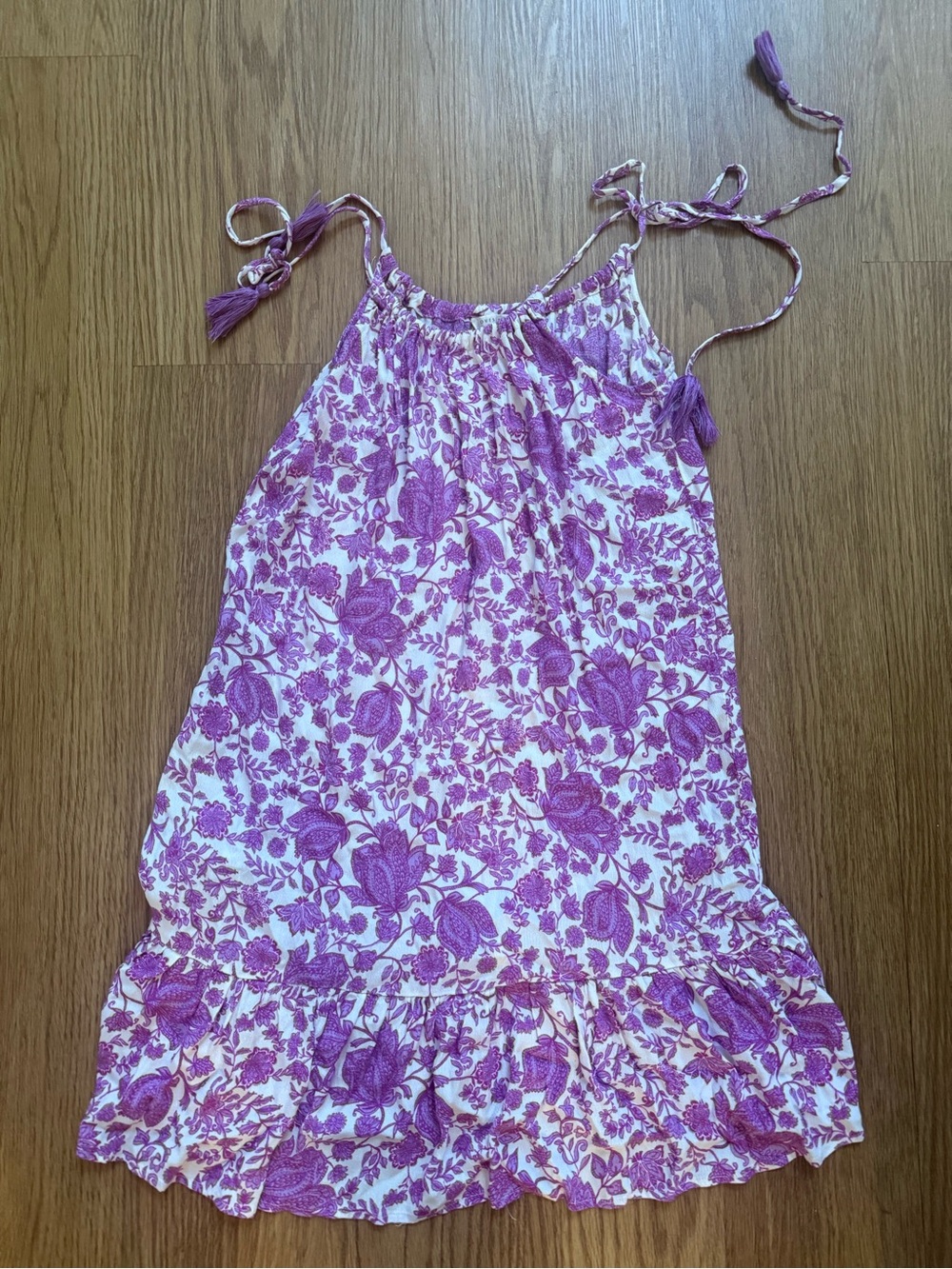 lovestitch Purple and Cream Floral Tie-Shoulder Dress